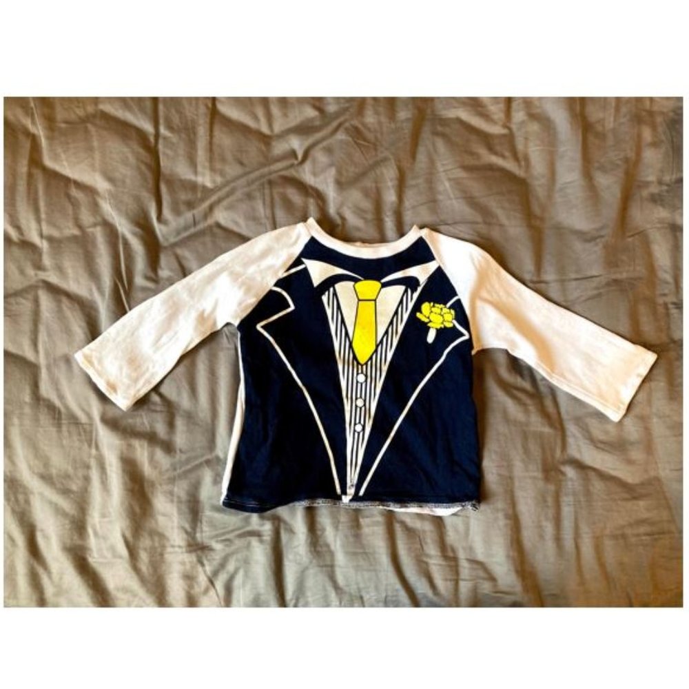 York Patty, Print Tux Tee, Long Sleeve, 18 mo, White